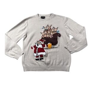 Alex Stevens Christmas Sweater Womens M Pullover Knit Santa Sleigh Reindeer